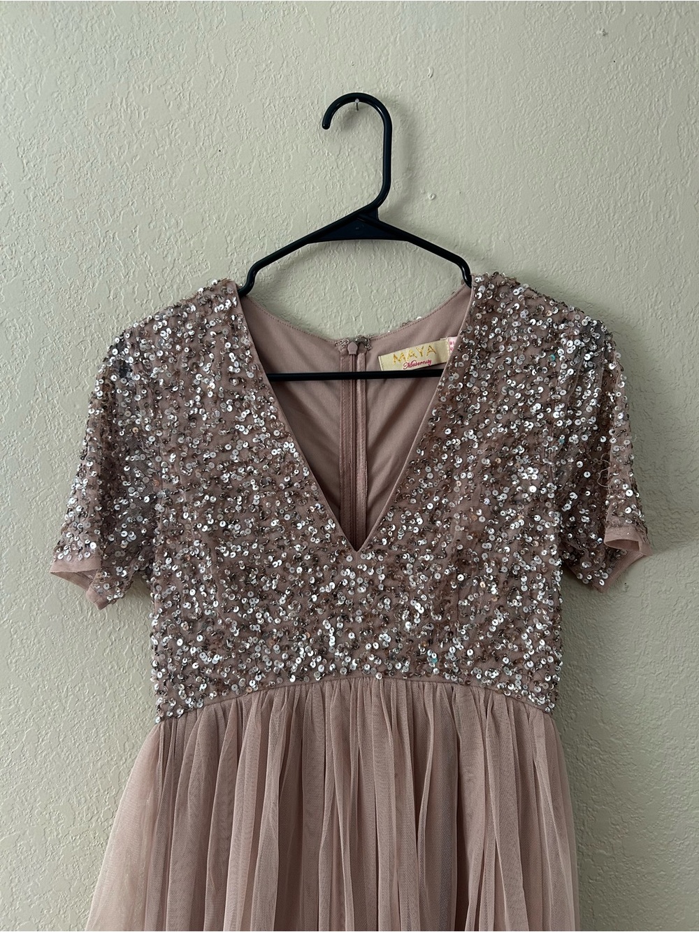 Maya dusty rose maxi dress with tulle skirt and sequins top